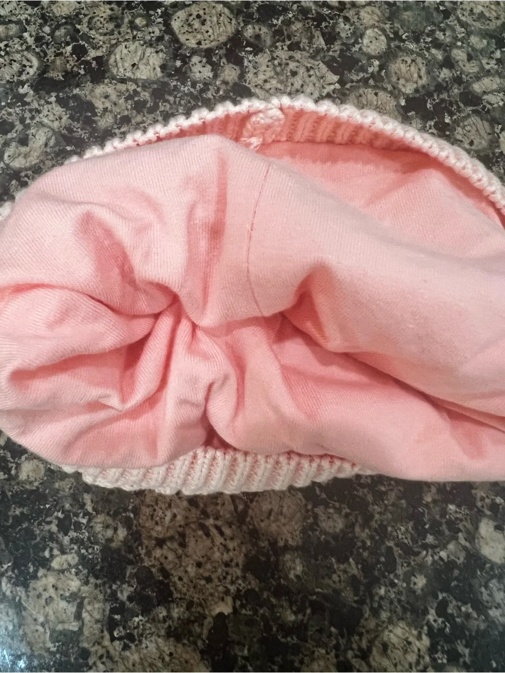 Handknit Soft Pink Cable Beanie‎ with Flower